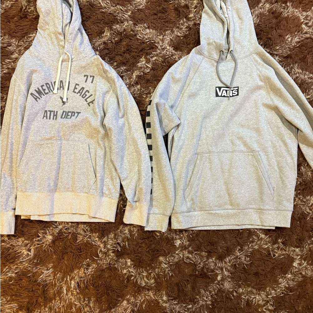 Vans Light Gray Checker Stripe Sleeve Pullover Hoodie and American Eagle